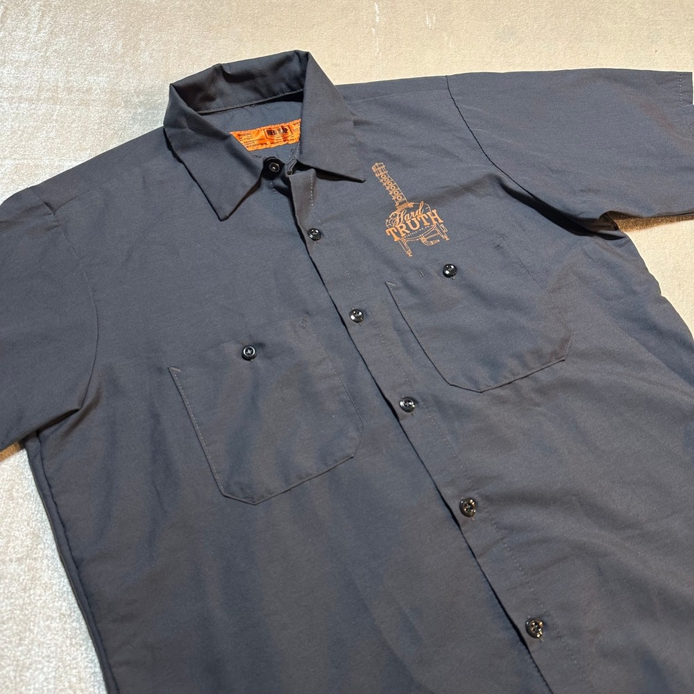 Red Kap Men's Medium Hard Truth Distilling Navy Gray Work Shirt Button Up